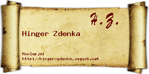Hinger Zdenka névjegykártya